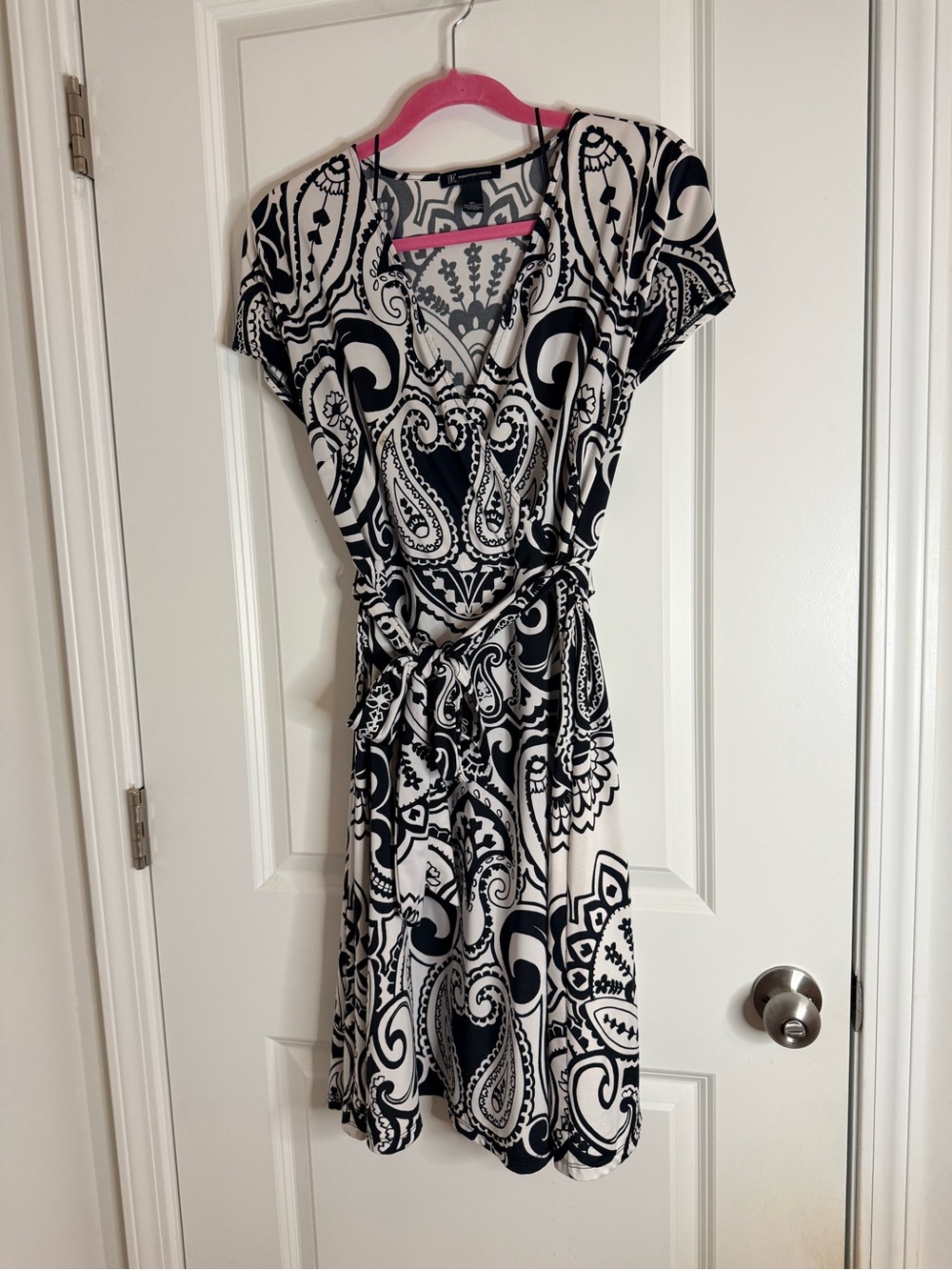 INC International Concepts Black and White Paisley Wrap Midi Dress